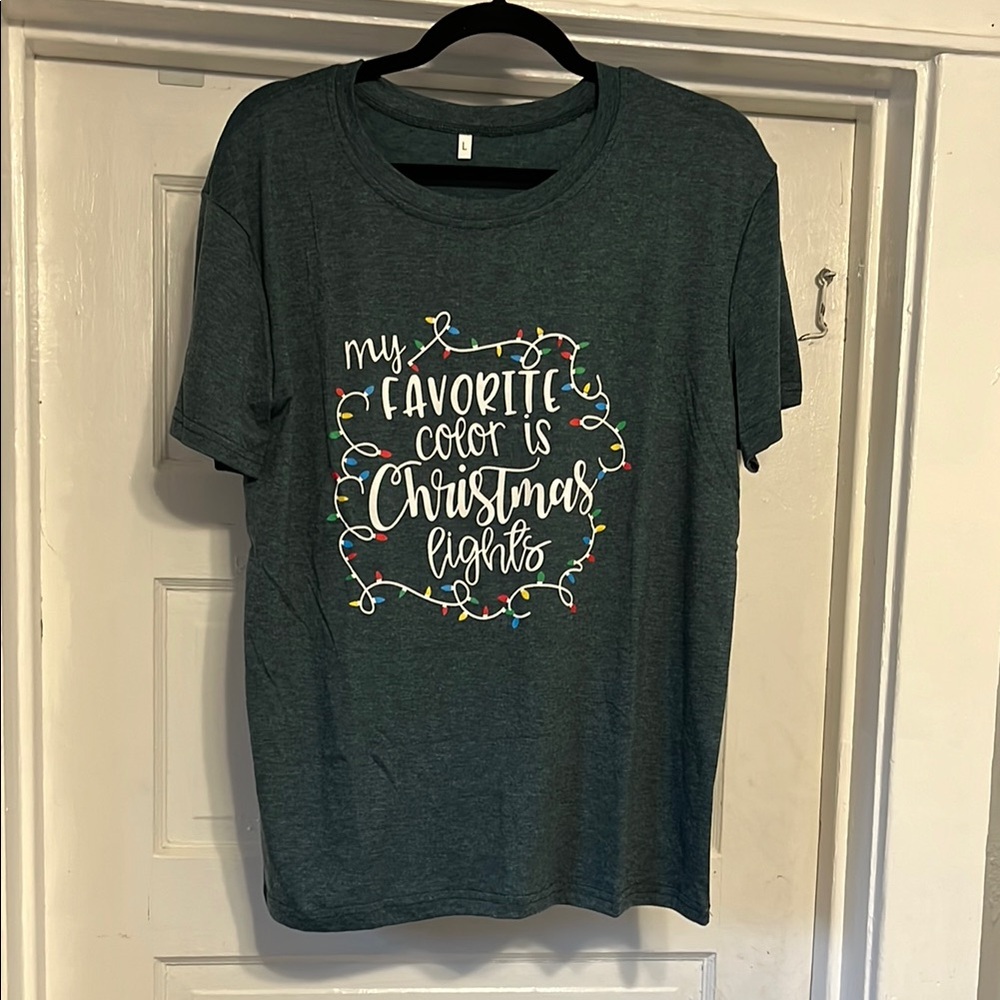Christmas T-shirt Womens Large My Favorite Color is Christmas Lights NEW Blue Gr